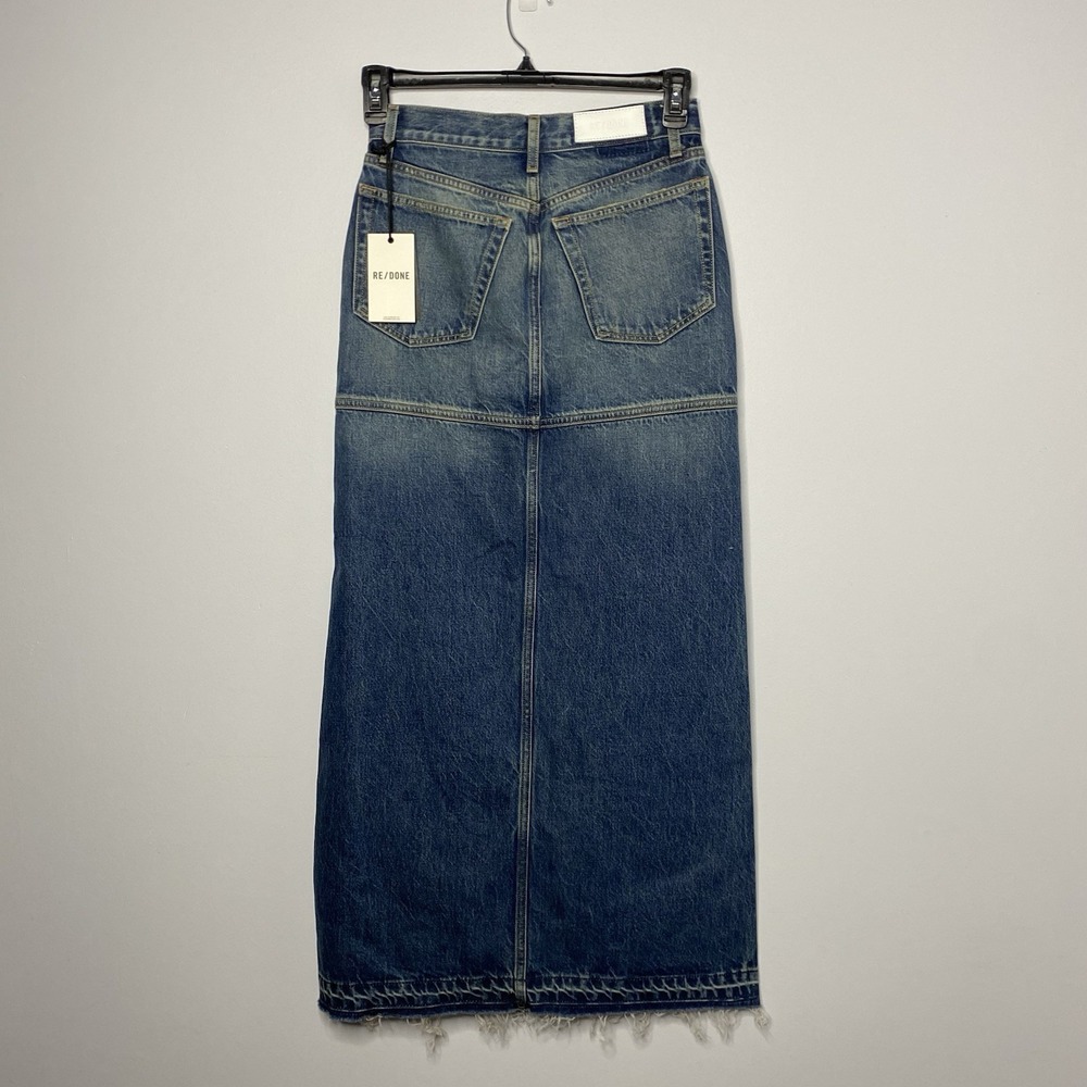 RE/DONE Mid Rise Split Jean Maxi Skirt Women's 23 Herbal Tint Frayed Hem - Picture 4 of 16